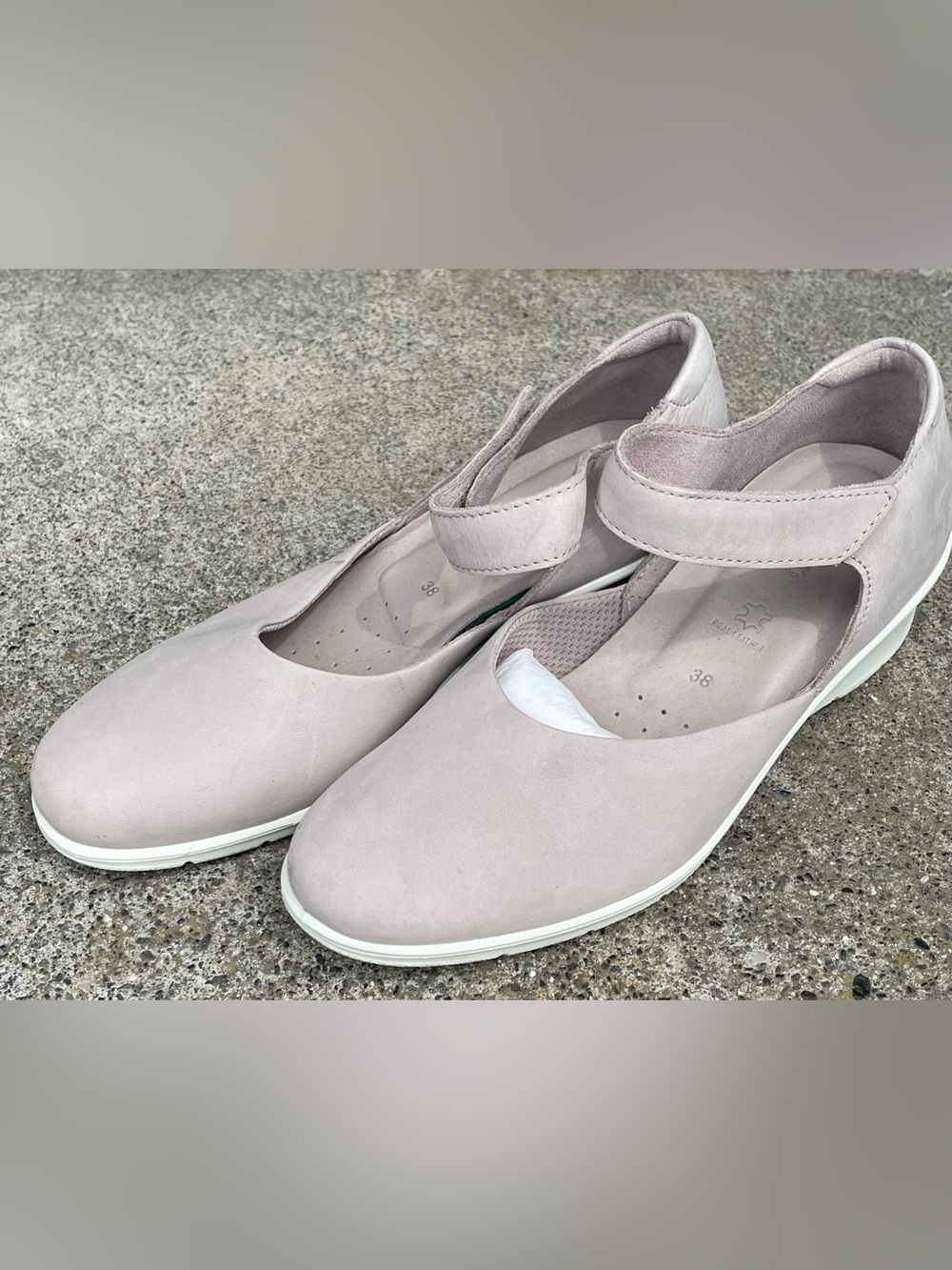 ECCO Felicia Mary Jane Leather Flats Grey Rose EU 38 US 7-7.5 NWOB